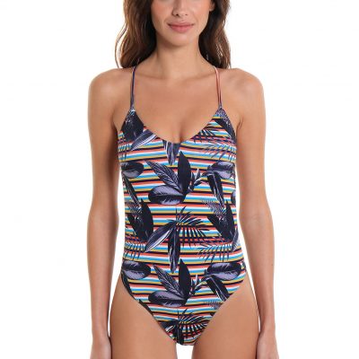 One-Piece Swimsuit Grumari Plumeria Stripes